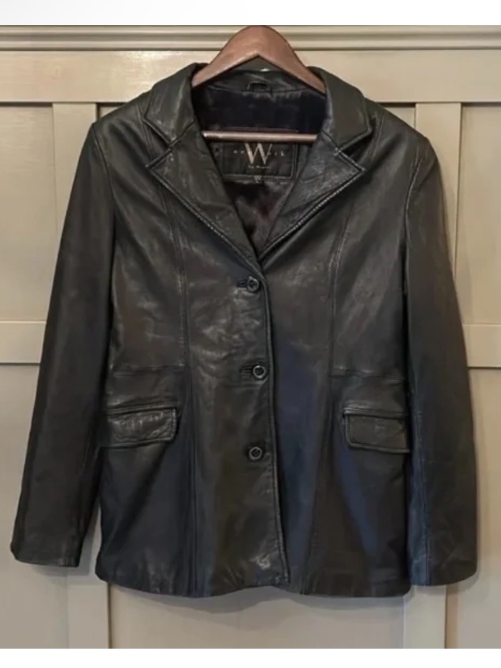 Vintage Black Leather Blazer Jacket